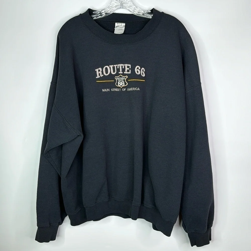 Vintage Route 66 Main Street Of America Black Sweatshirt 2XL - Picture 1 of 10